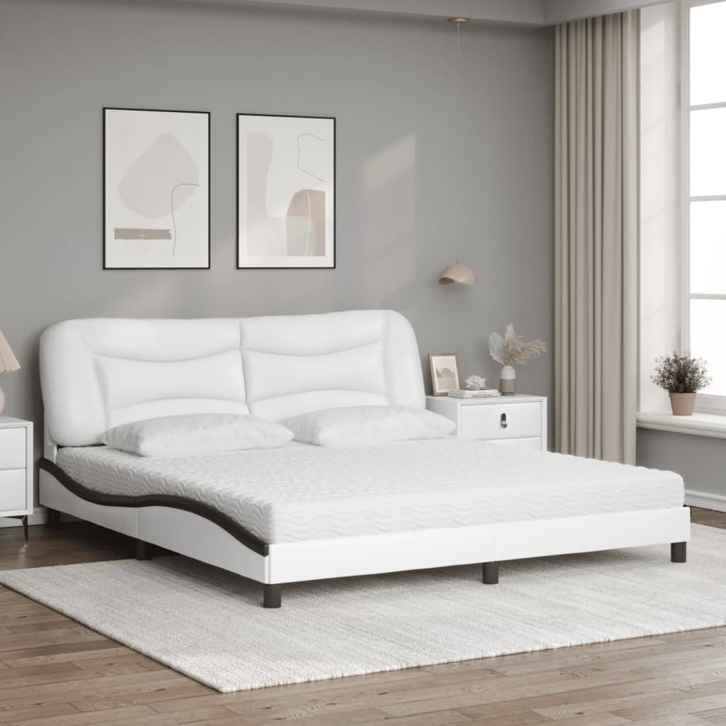 Lit avec matelas Hvar blanc et noir 180x200 cm similicuir - XIOS
