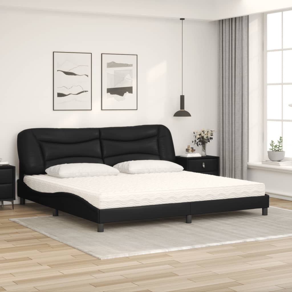 Lit avec matelas Hvar noir 200x200 cm similicuir - XIOS
