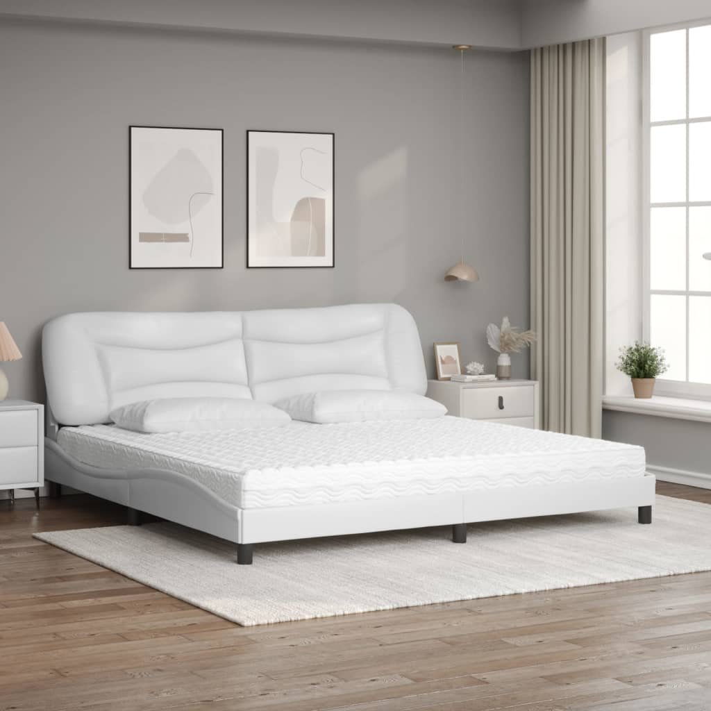 Lit avec matelas Hvar blanc 200x200 cm similicuir - XIOS