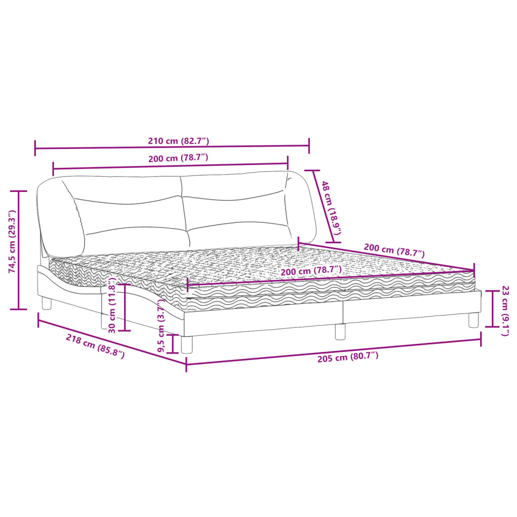Lit avec matelas Hvar gris 200x200 cm similicuir - XIOS