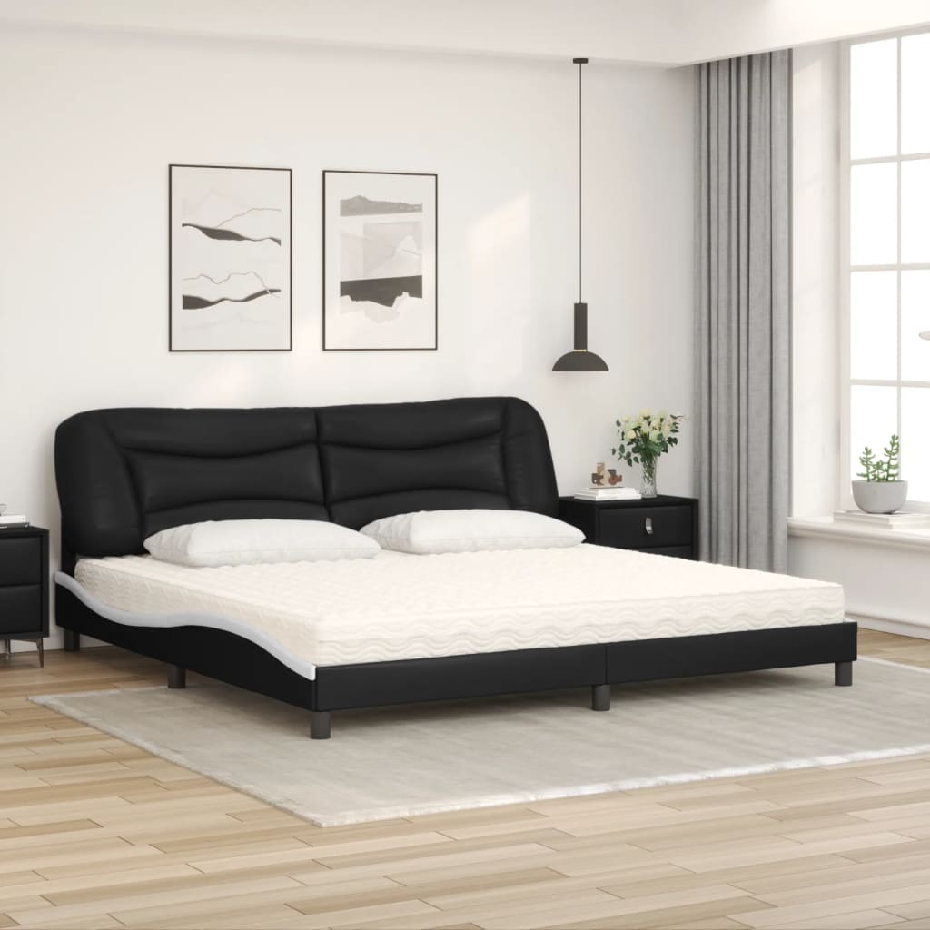 Lit avec matelas Hvar noir et blanc 200x200 cm similicuir - XIOS