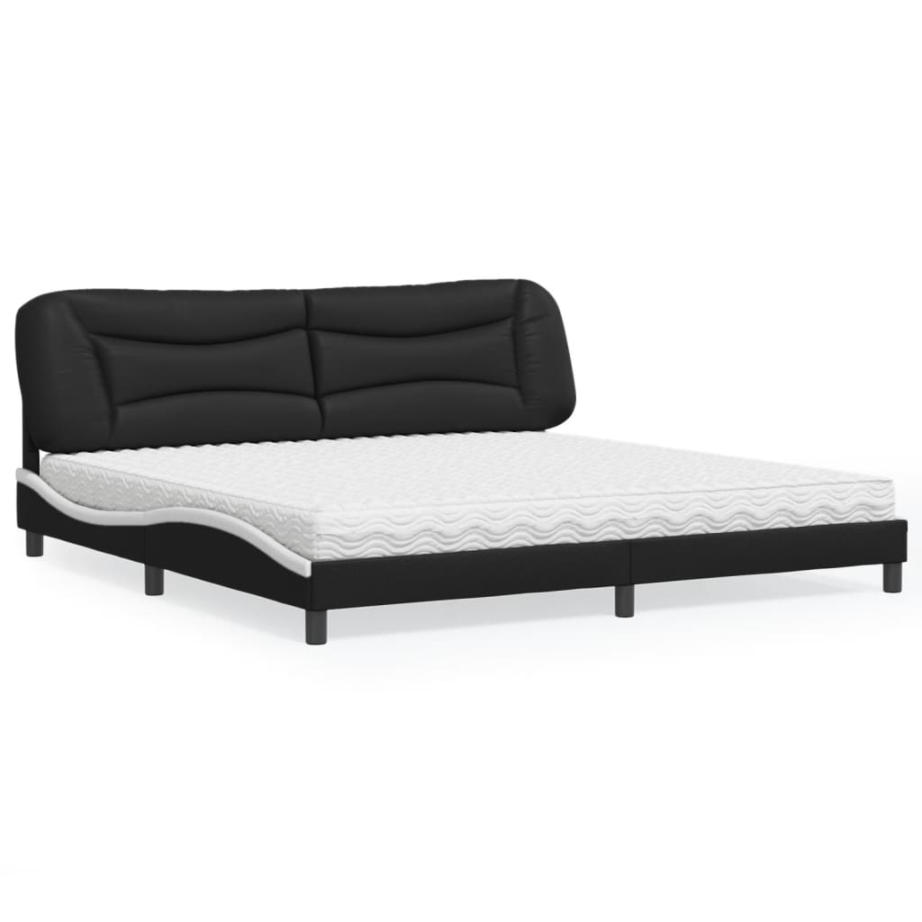 Lit avec matelas Hvar noir et blanc 200x200 cm similicuir - XIOS