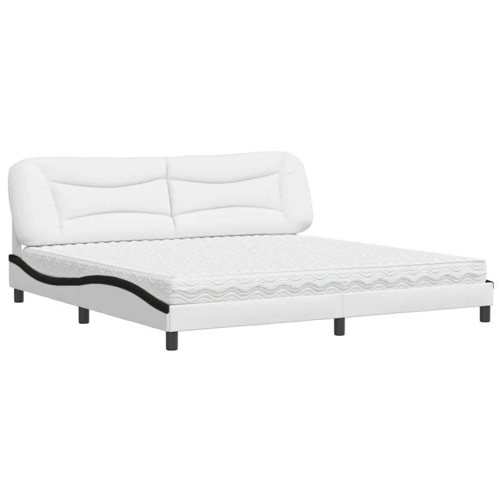 Lit avec matelas Hvar blanc et noir 200x200 cm similicuir - XIOS