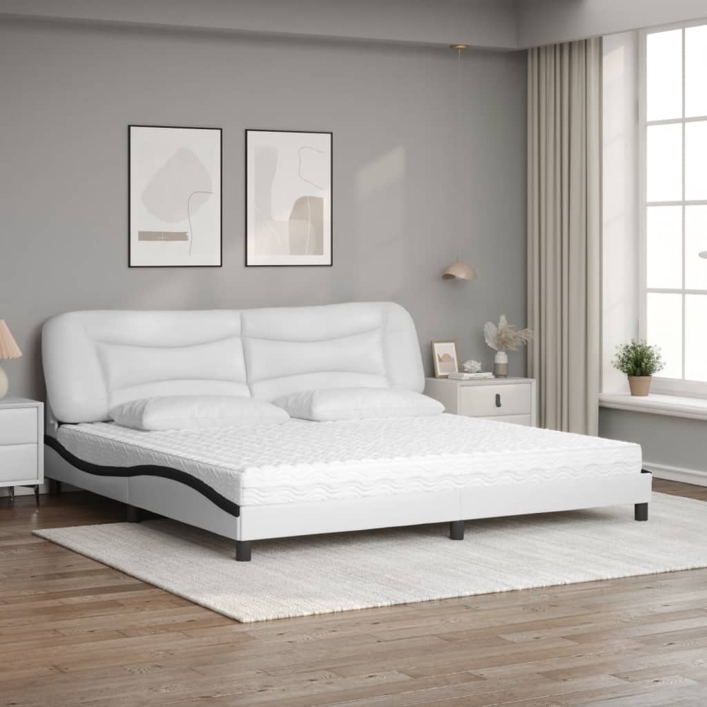 Lit avec matelas Hvar blanc et noir 200x200 cm similicuir - XIOS
