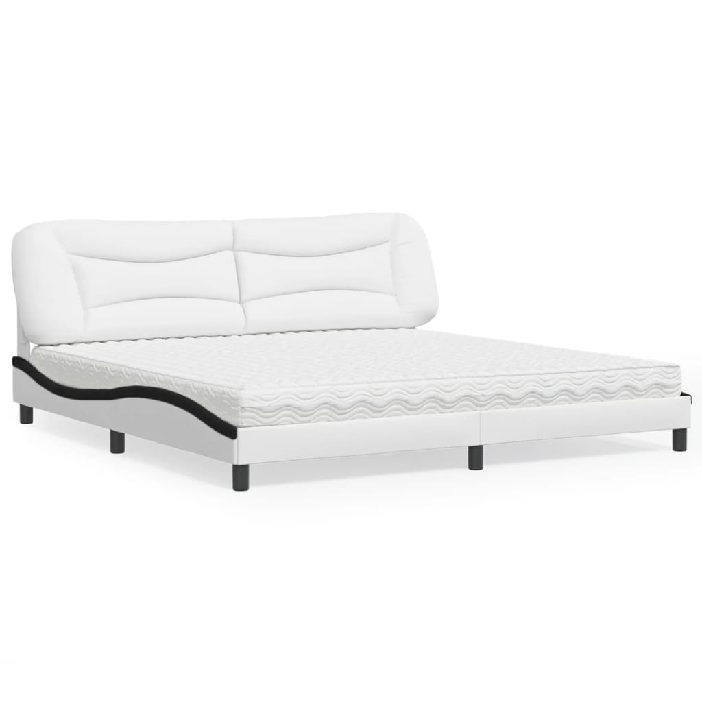 Lit avec matelas Hvar blanc et noir 200x200 cm similicuir - XIOS
