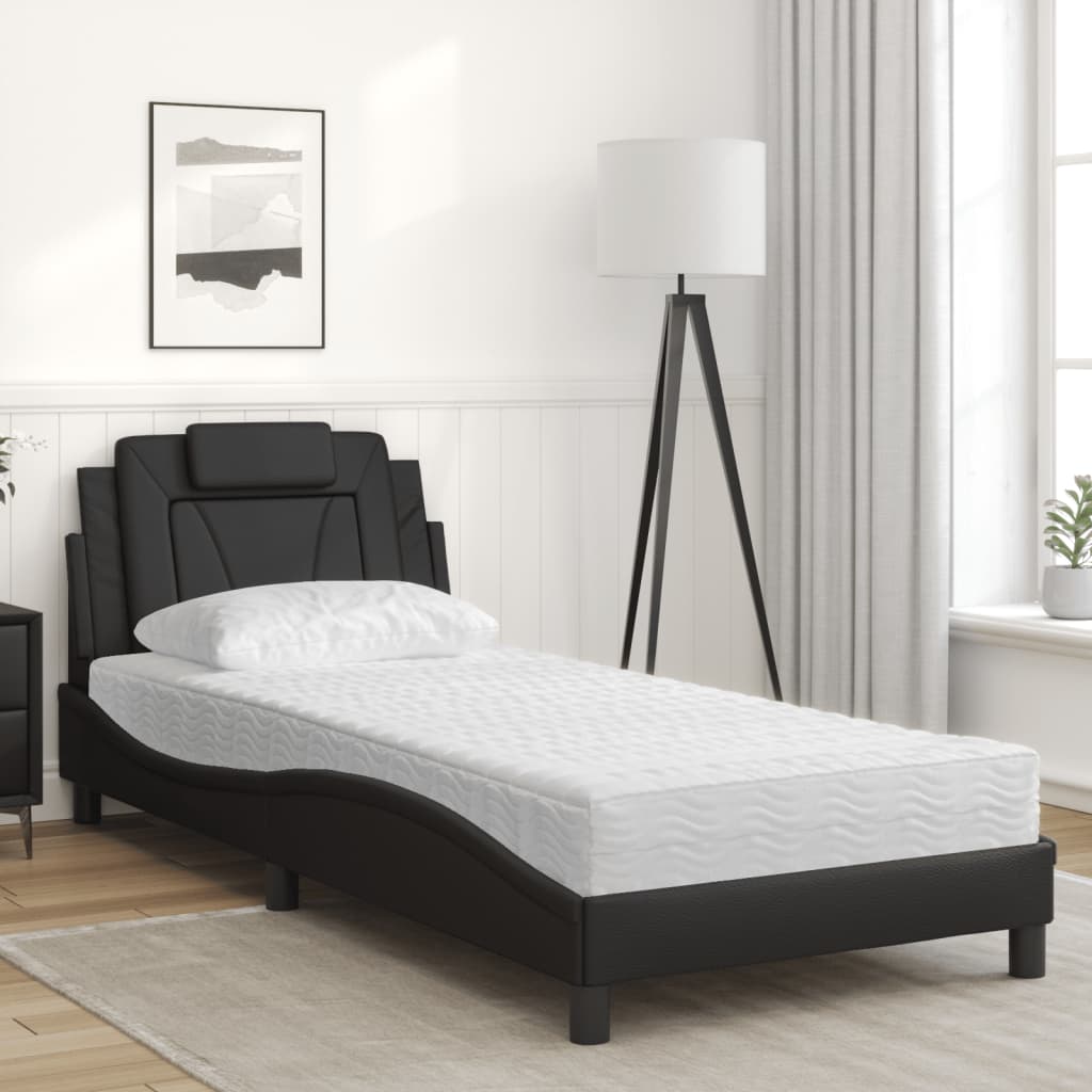 Lit Viana avec matelas noir 80x200 cm similicuir - XIOS