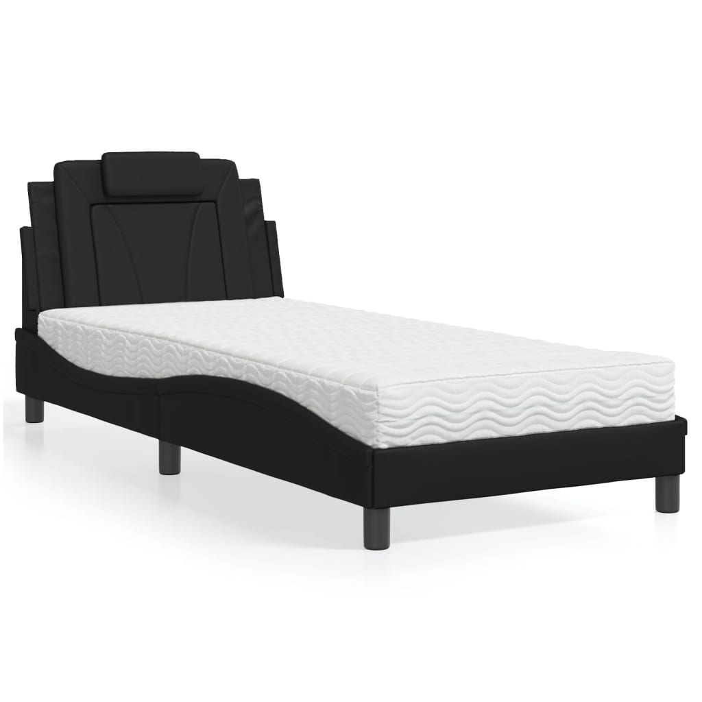 Lit Viana avec matelas noir 80x200 cm similicuir - XIOS