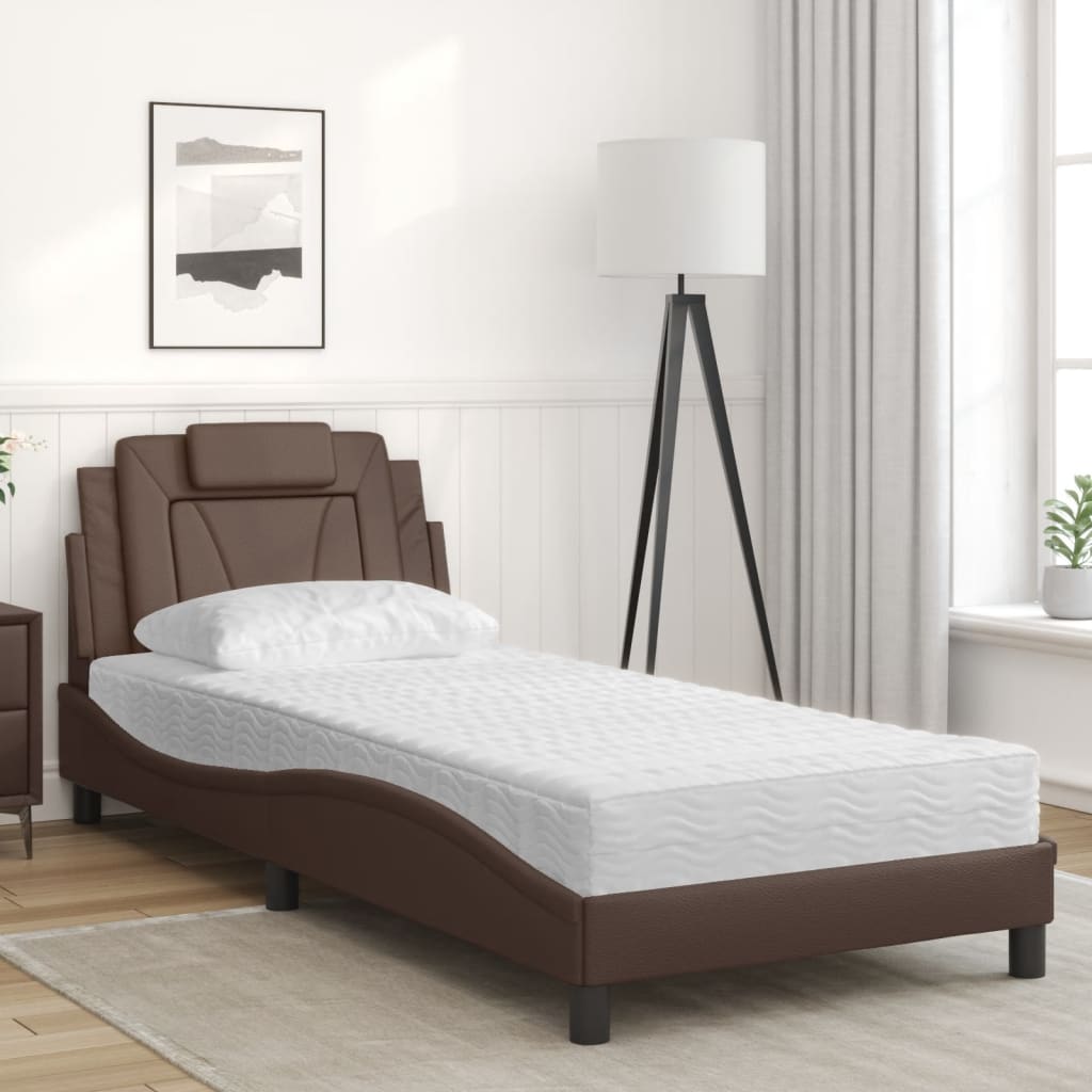 Lit Viana avec matelas marron 80x200 cm similicuir - XIOS