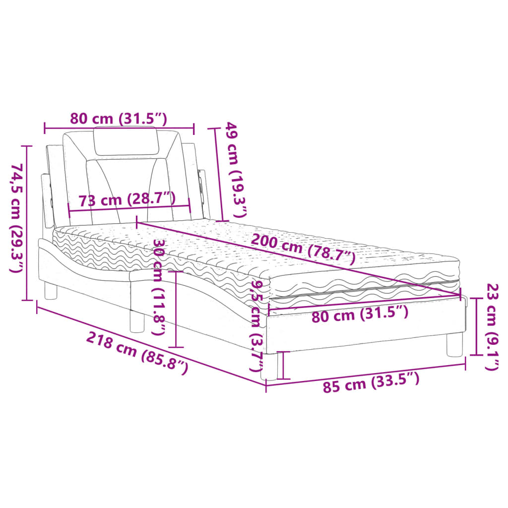 Lit Viana avec matelas gris 80x200 cm similicuir - XIOS