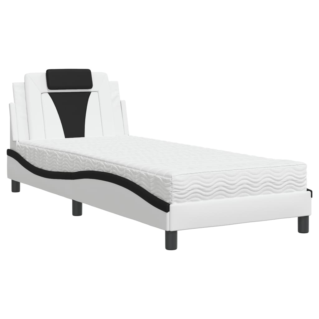 Lit Viana avec matelas blanc et noir 80x200 cm similicuir - XIOS