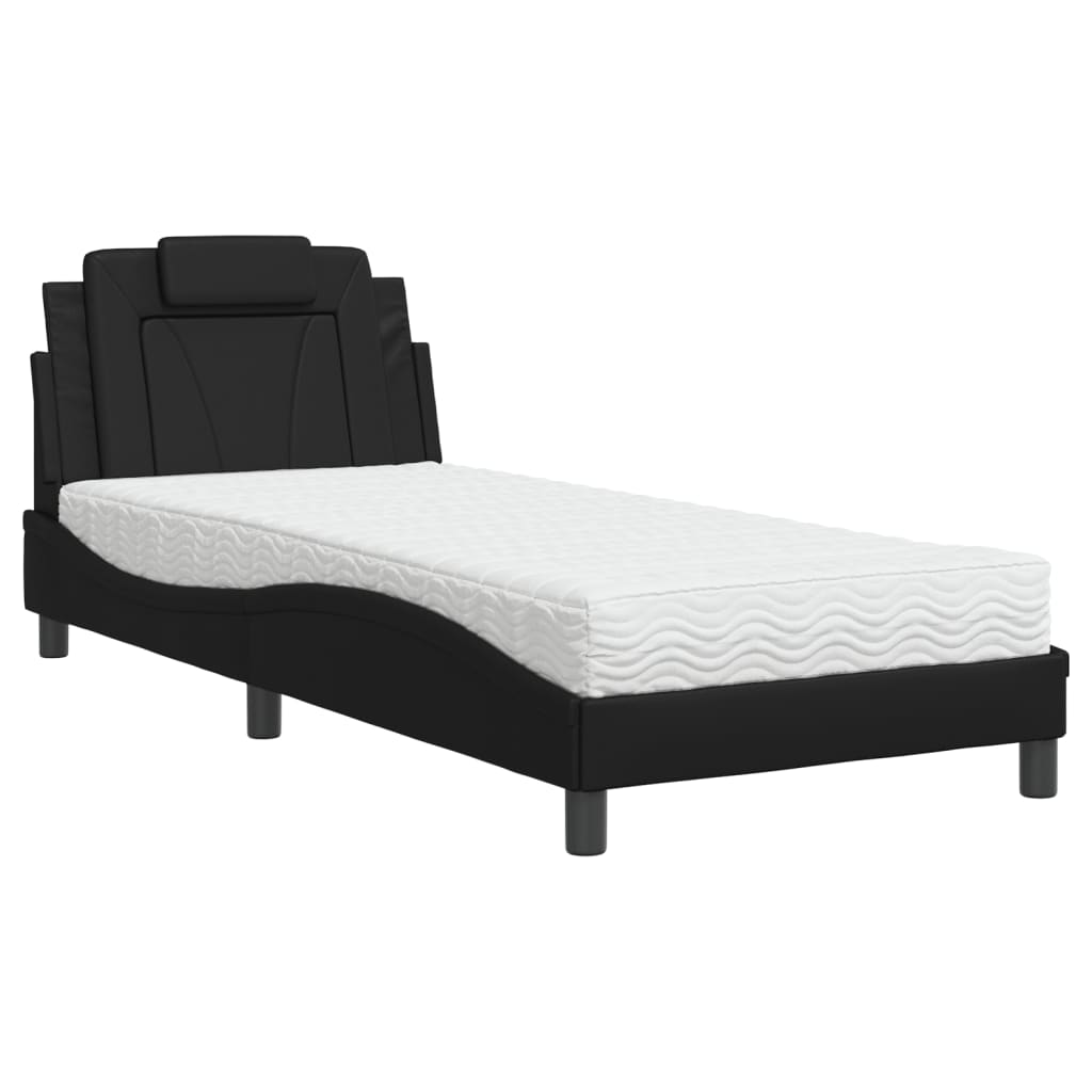 Lit Viana avec matelas noir 90x190 cm similicuir - XIOS