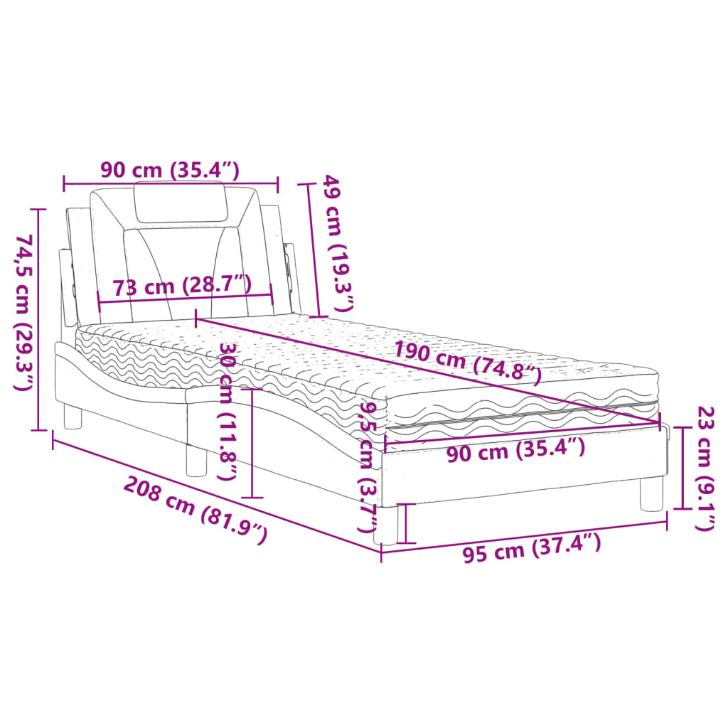 Lit Viana avec matelas noir 90x190 cm similicuir - XIOS