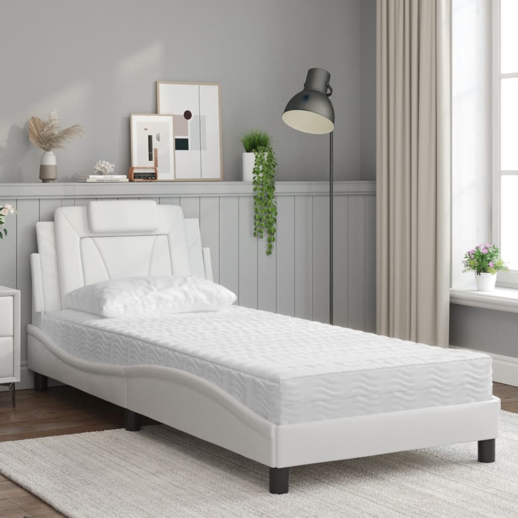 Lit Viana avec matelas blanc 90x190 cm similicuir - XIOS
