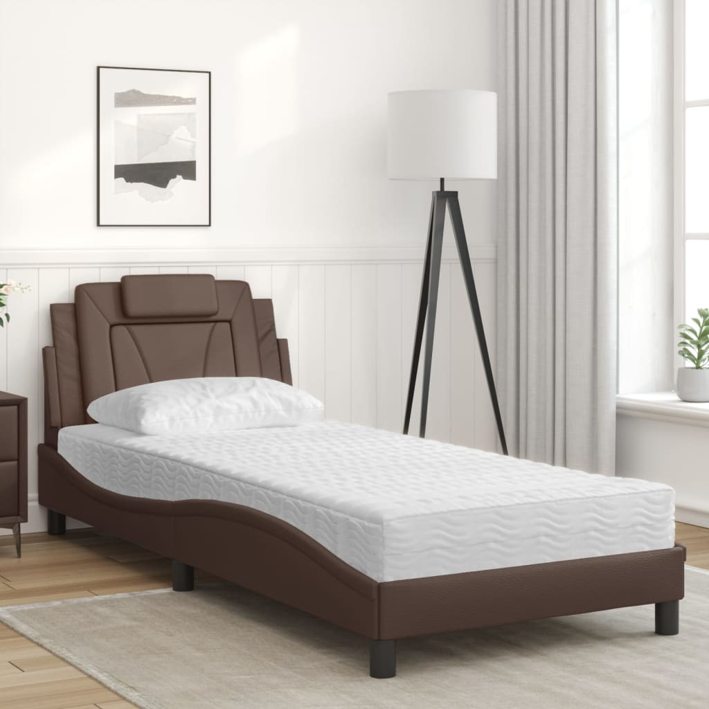 Lit Viana avec matelas marron 90x190 cm similicuir - XIOS