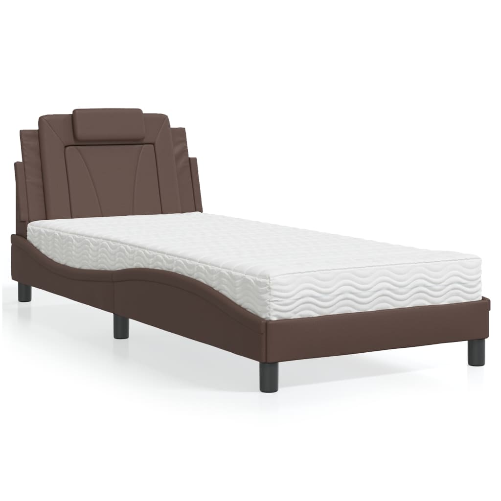 Lit Viana avec matelas marron 90x190 cm similicuir - XIOS