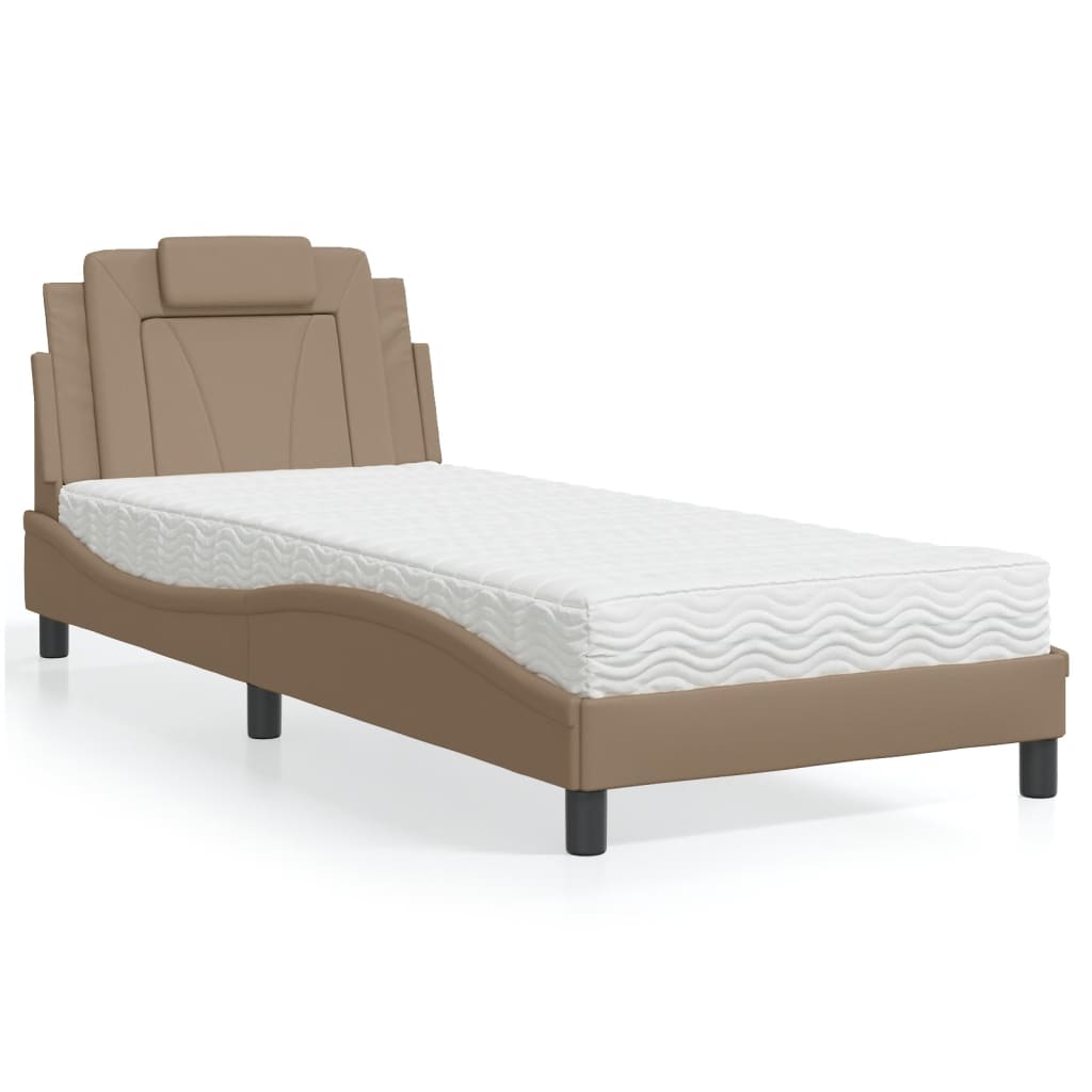 Lit Viana avec matelas cappuccino 90x190 cm similicuir - XIOS