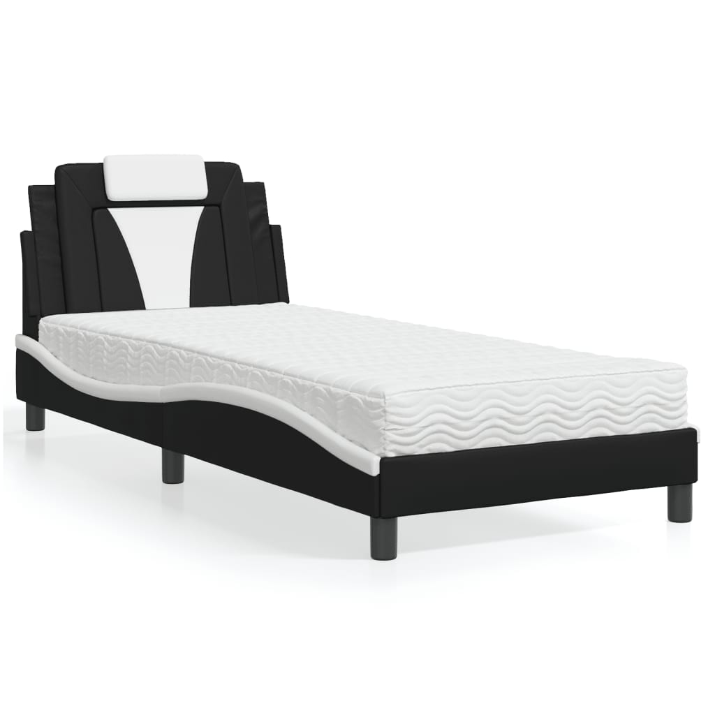 Lit Viana avec matelas noir et blanc 90x190 cm similicuir - XIOS