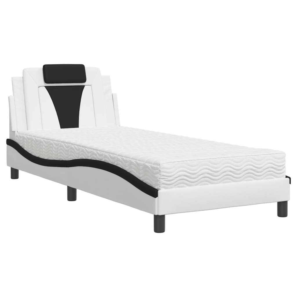 Lit Viana avec matelas blanc et noir 90x190 cm similicuir - XIOS