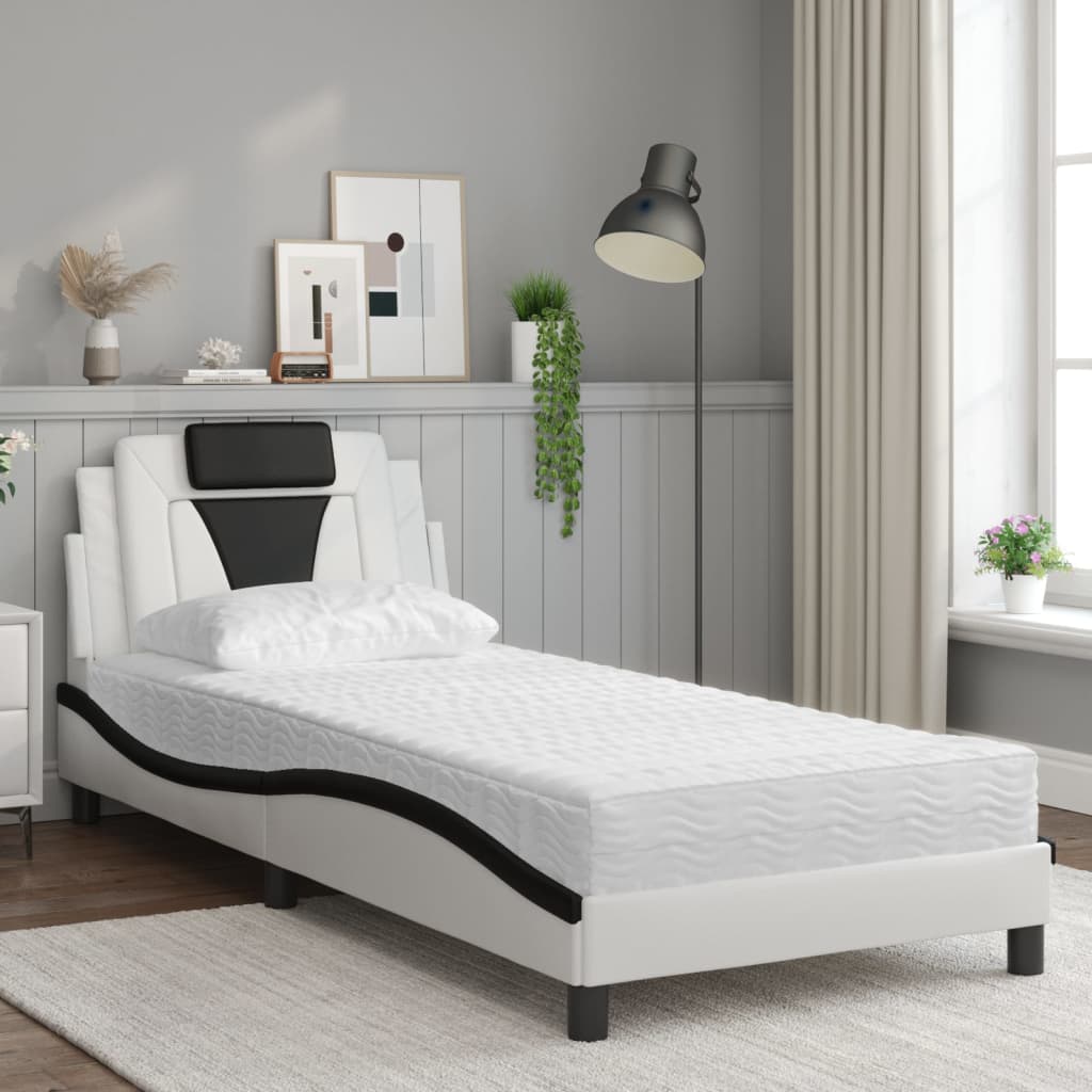 Lit Viana avec matelas blanc et noir 90x190 cm similicuir - XIOS