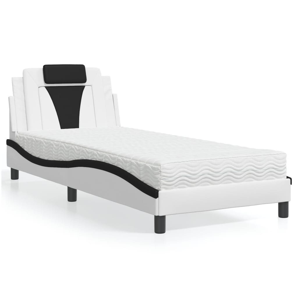 Lit Viana avec matelas blanc et noir 90x190 cm similicuir - XIOS