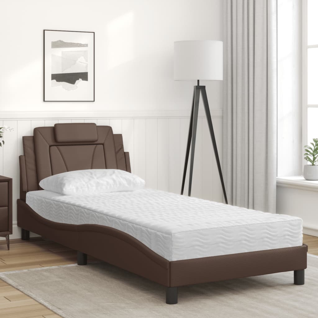 Lit Viana avec matelas marron 90x200 cm similicuir - XIOS