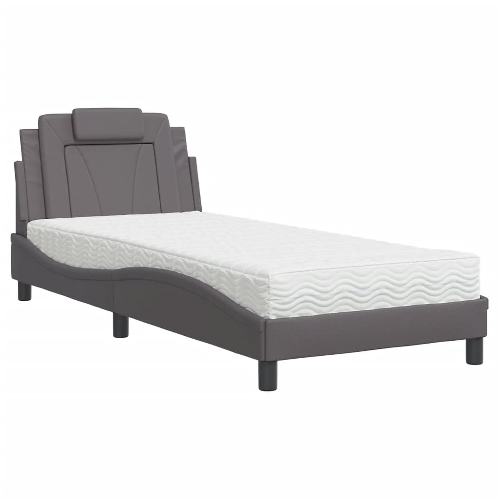Lit Viana avec matelas gris 90x200 cm similicuir - XIOS