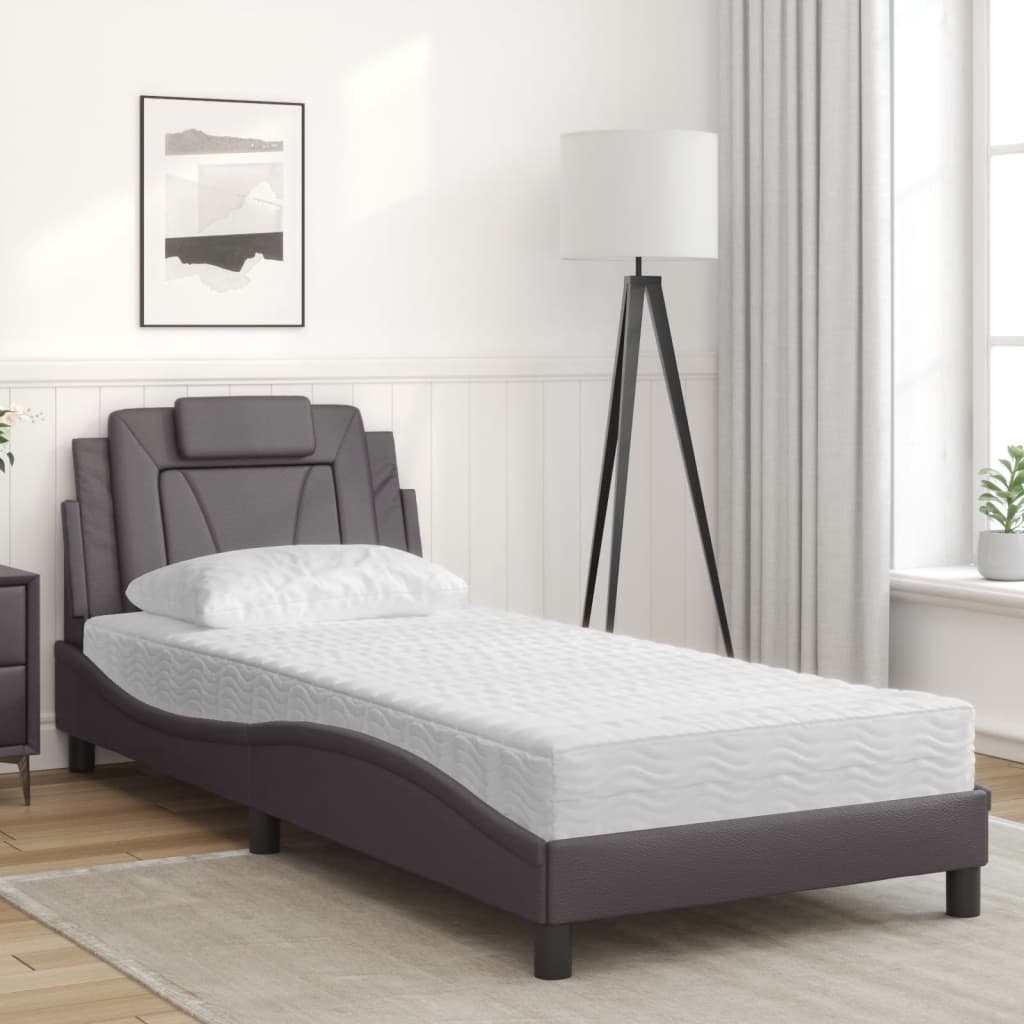 Lit Viana avec matelas gris 90x200 cm similicuir - XIOS