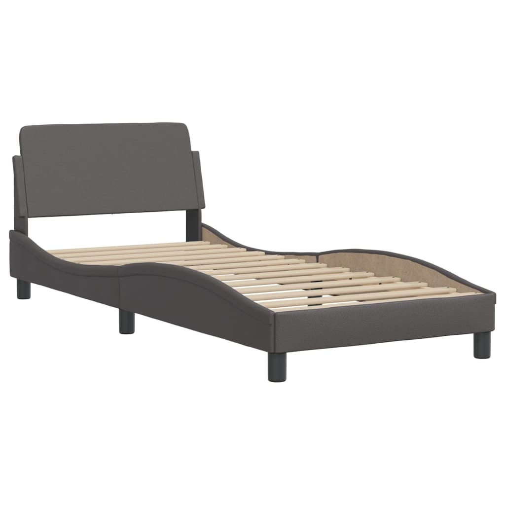 Lit Viana avec matelas gris 90x200 cm similicuir - XIOS
