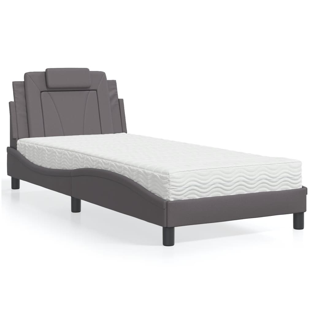 Lit Viana avec matelas gris 90x200 cm similicuir - XIOS