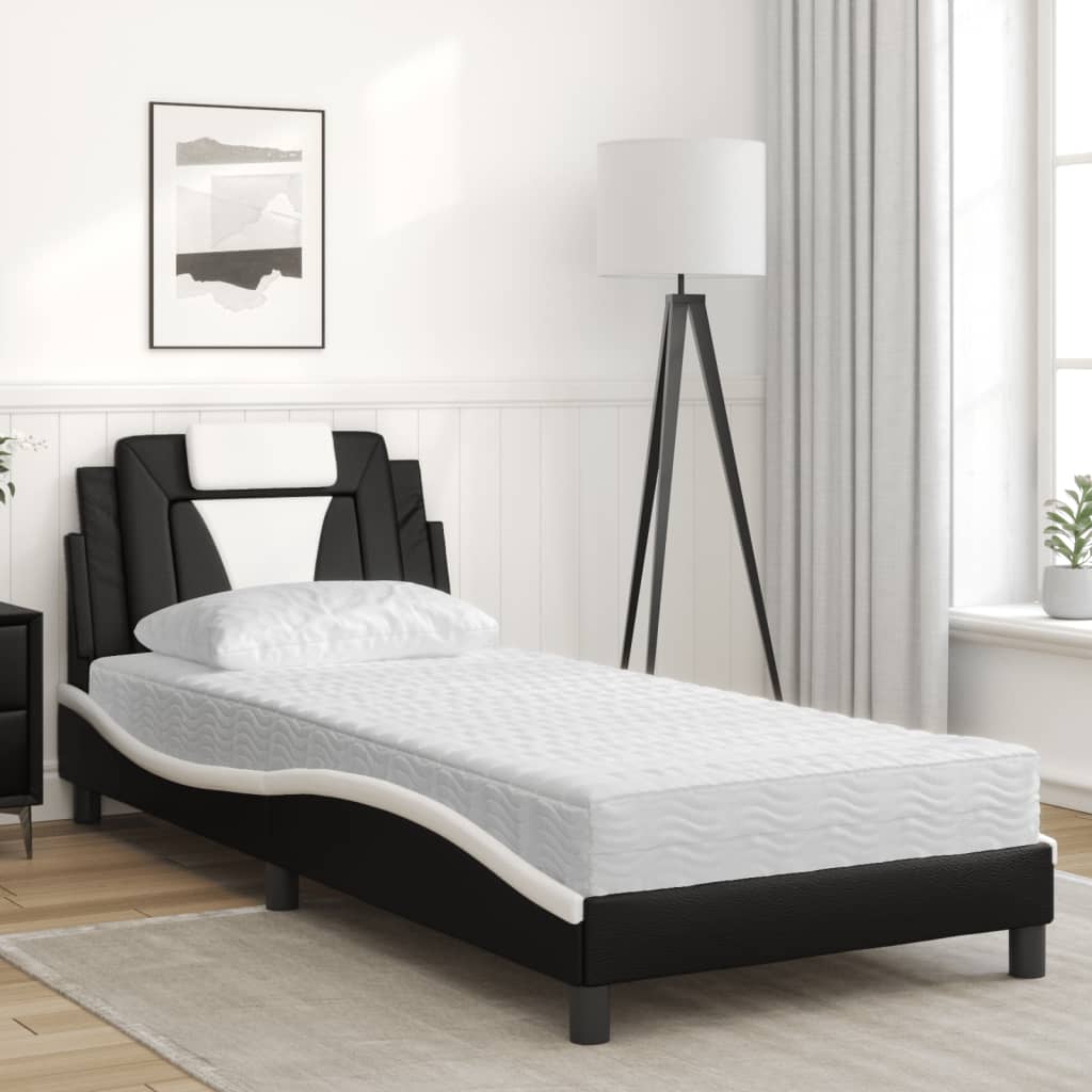 Lit Viana avec matelas noir et blanc 90x200 cm similicuir - XIOS
