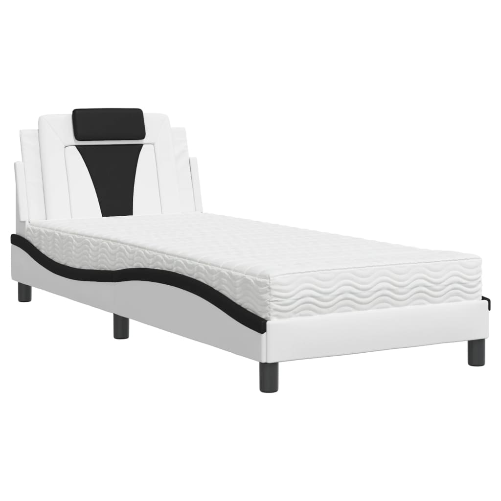 Lit Viana avec matelas blanc et noir 90x200 cm similicuir - XIOS