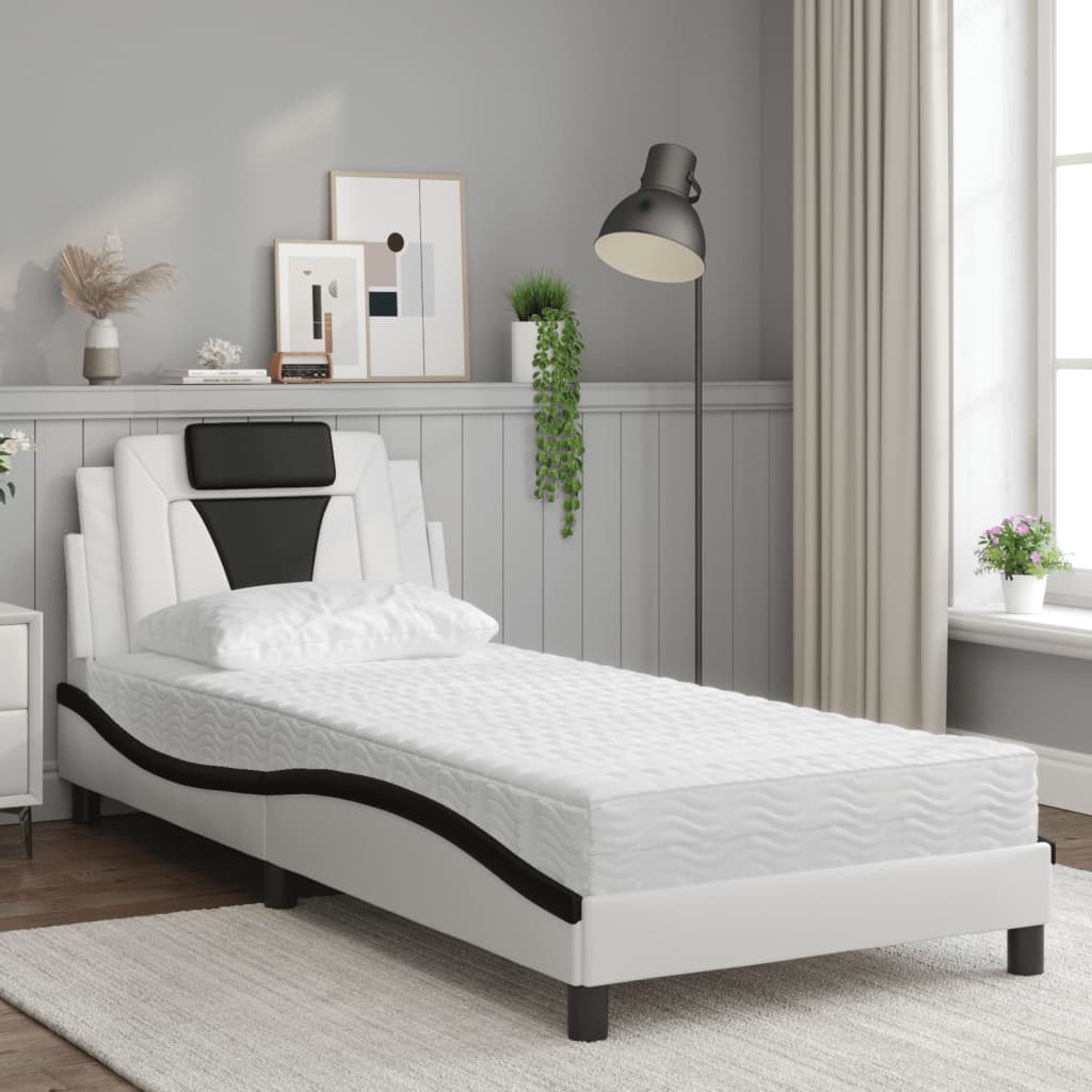 Lit Viana avec matelas blanc et noir 90x200 cm similicuir - XIOS