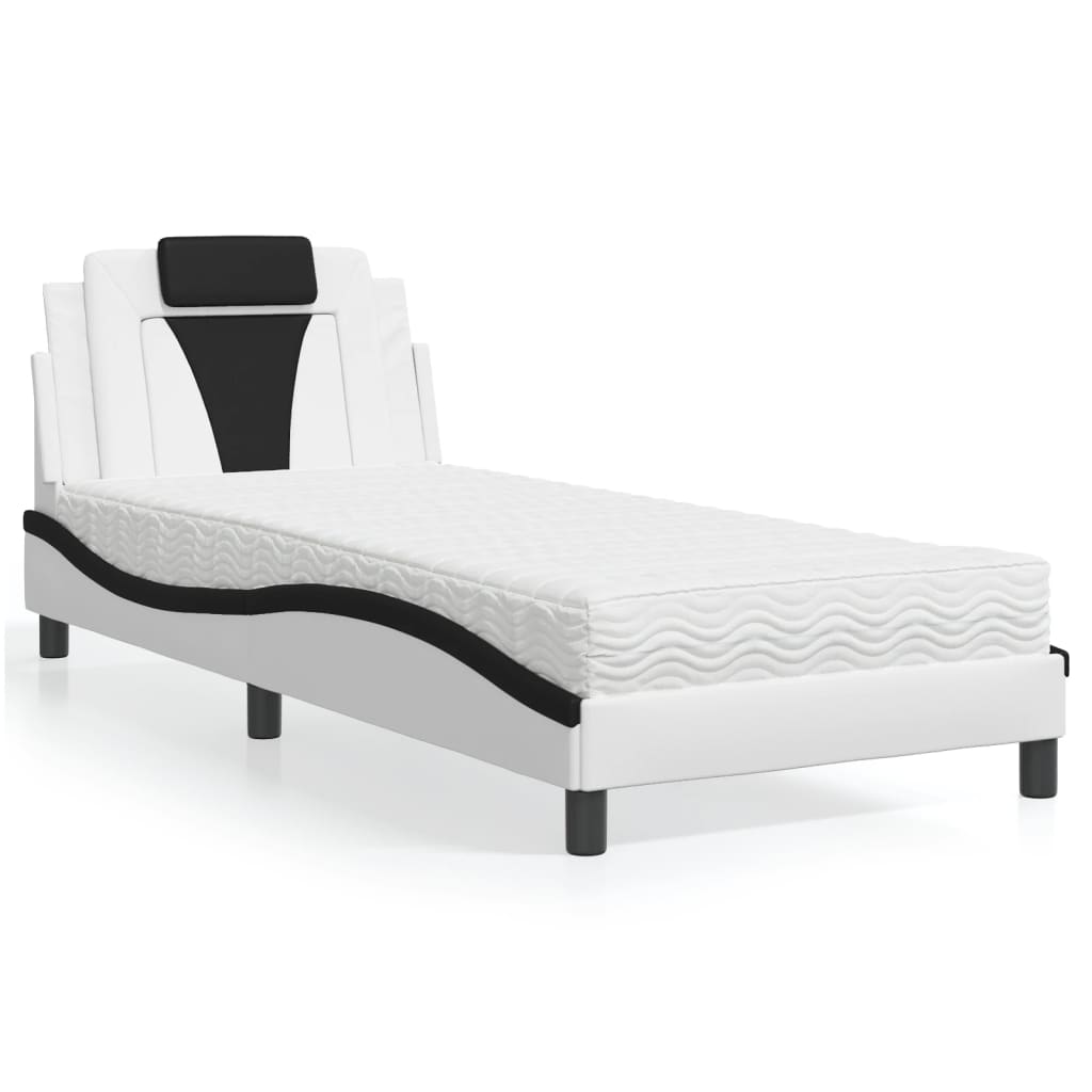 Lit Viana avec matelas blanc et noir 90x200 cm similicuir - XIOS