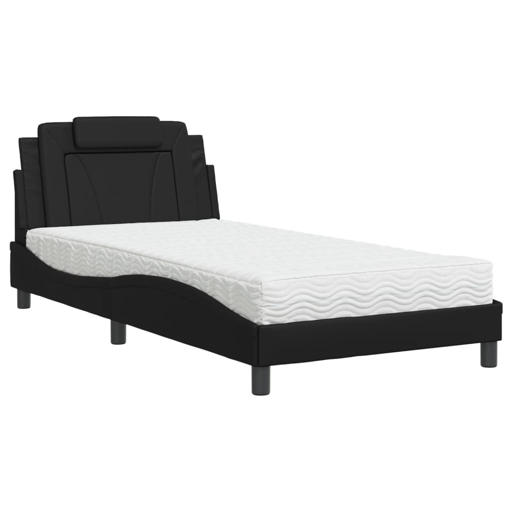 Lit Viana avec matelas noir 100x200 cm similicuir - XIOS
