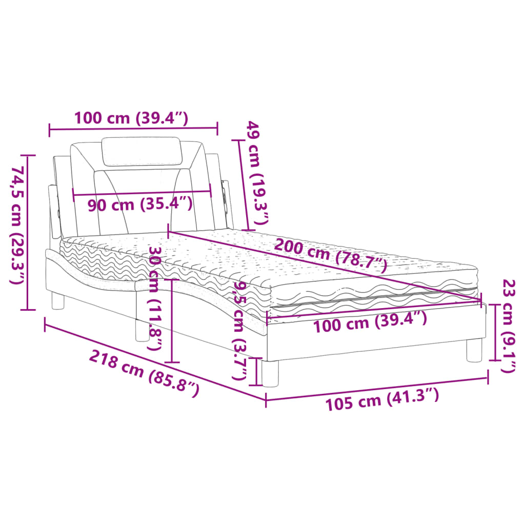 Lit Viana avec matelas noir 100x200 cm similicuir - XIOS