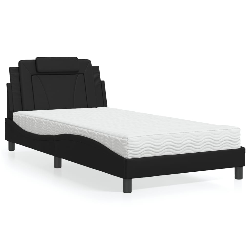 Lit Viana avec matelas noir 100x200 cm similicuir - XIOS