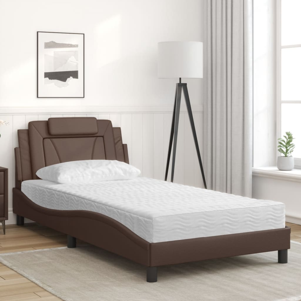 Lit Viana avec matelas marron 100x200 cm similicuir - XIOS