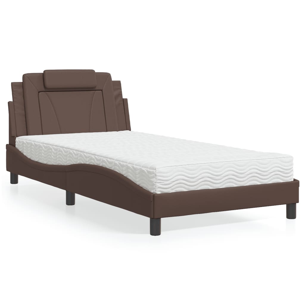 Lit Viana avec matelas marron 100x200 cm similicuir - XIOS
