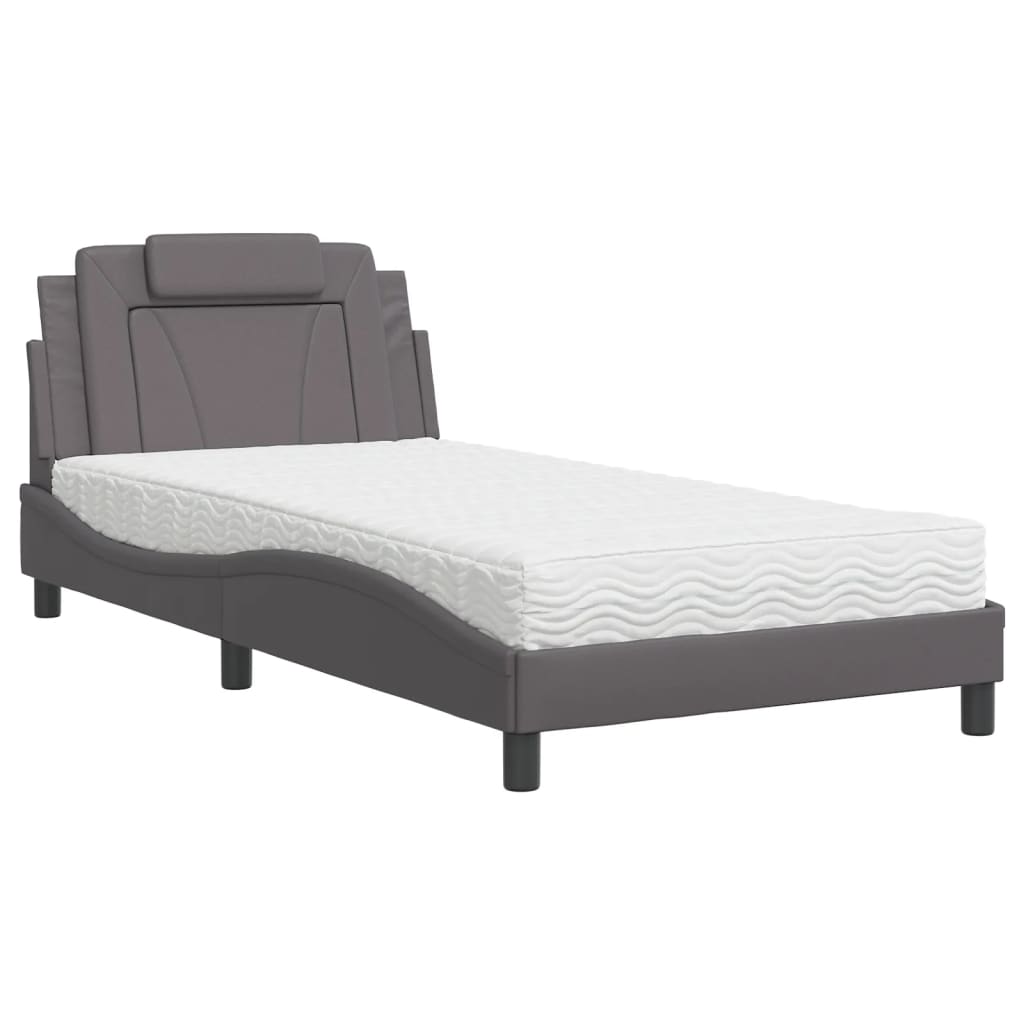 Lit Viana avec matelas gris 100x200 cm similicuir - XIOS