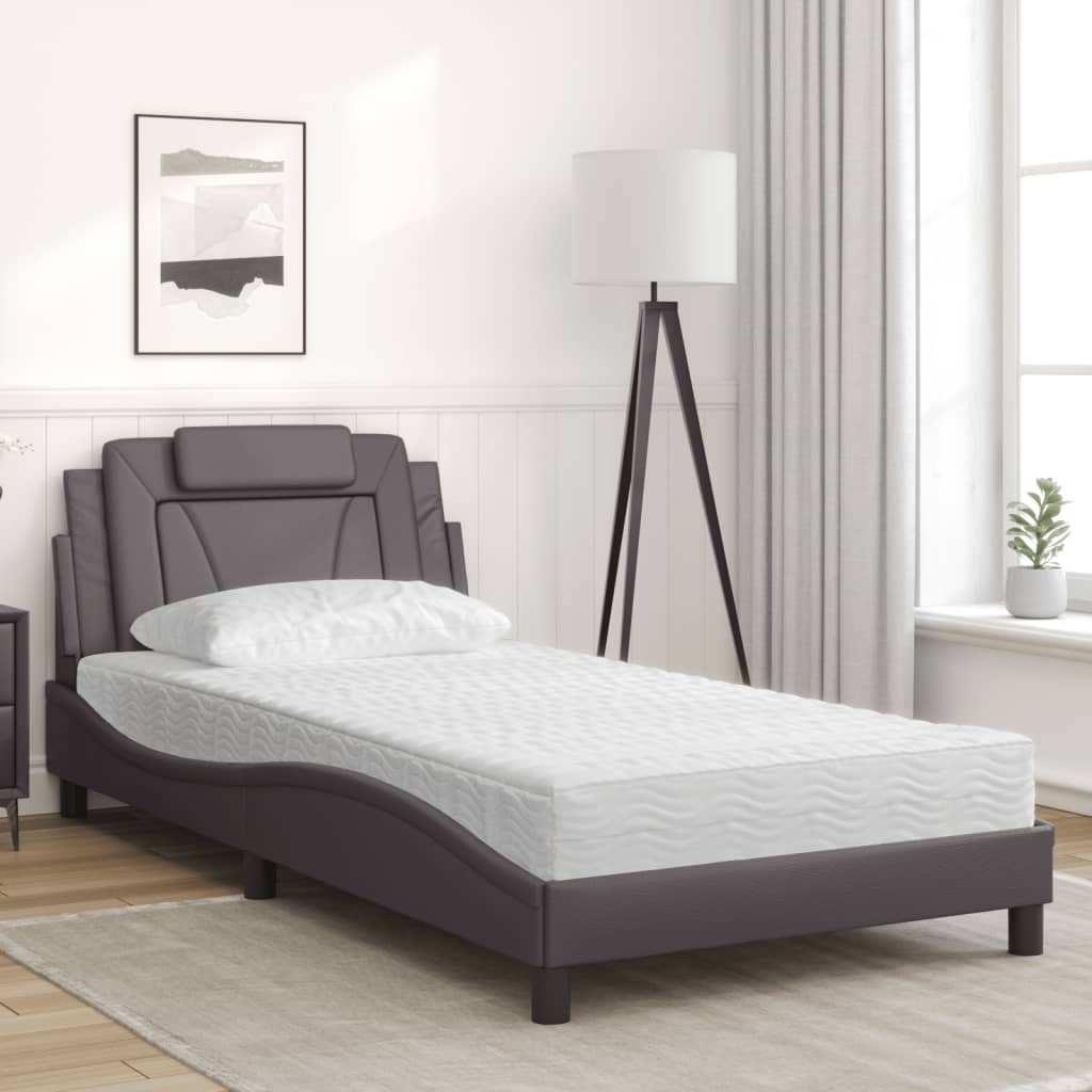 Lit Viana avec matelas gris 100x200 cm similicuir - XIOS