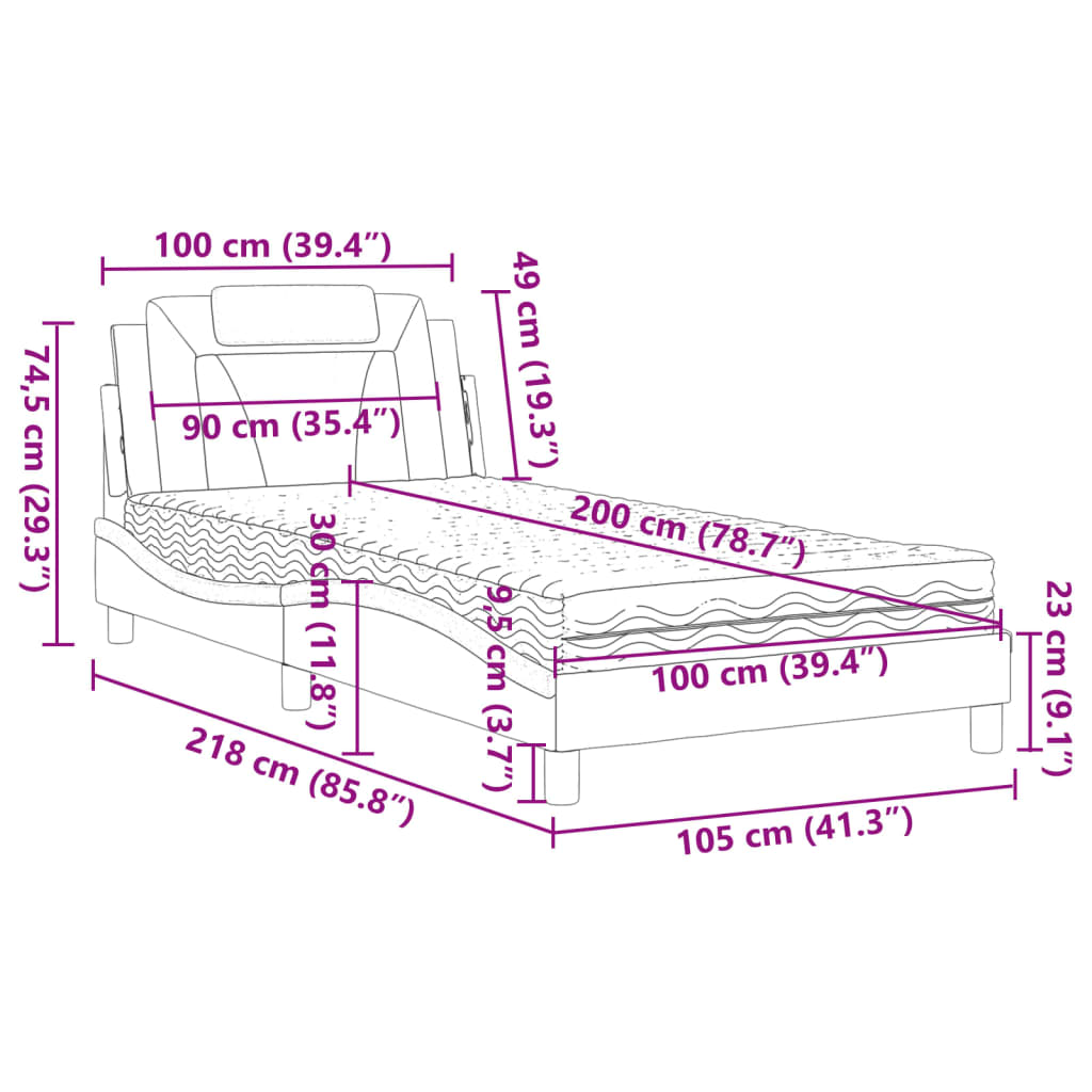 Lit Viana avec matelas gris 100x200 cm similicuir - XIOS