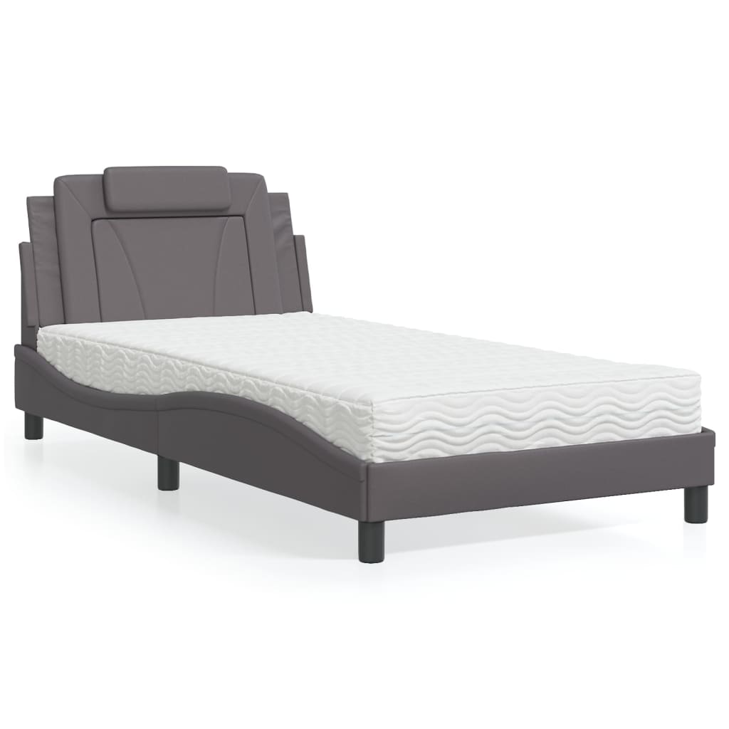 Lit Viana avec matelas gris 100x200 cm similicuir - XIOS