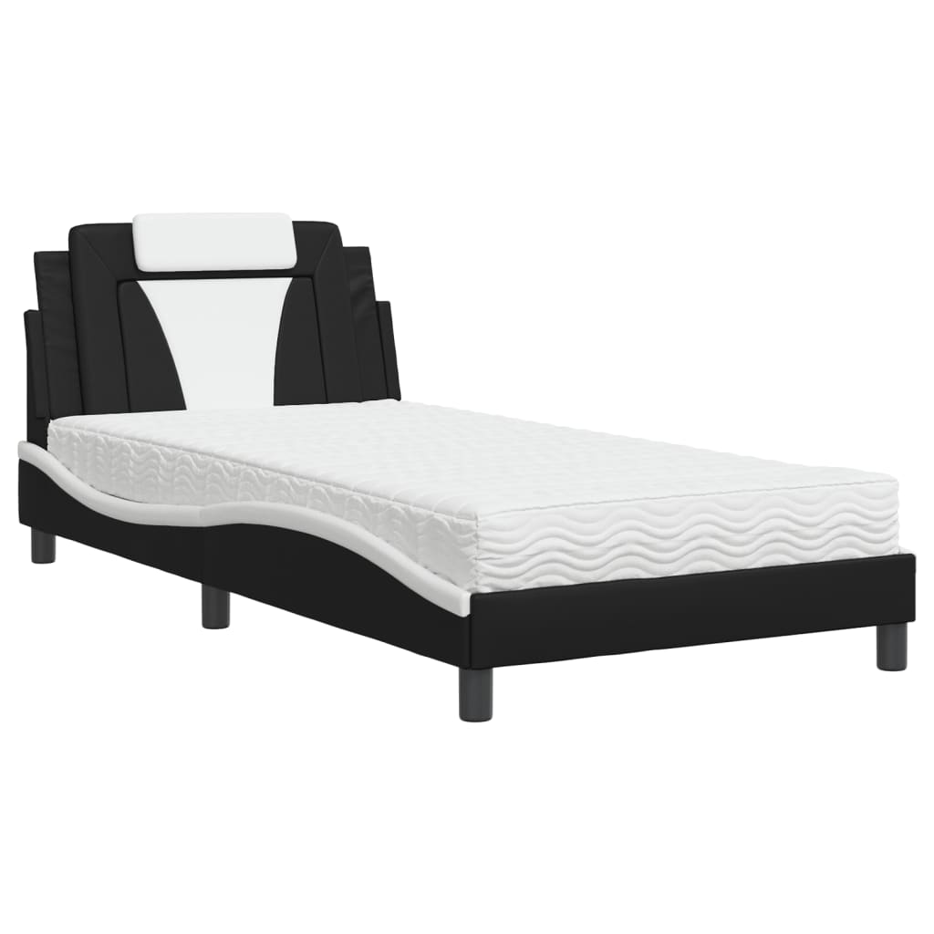 Lit Viana avec matelas noir et blanc 100x200 cm similicuir - XIOS