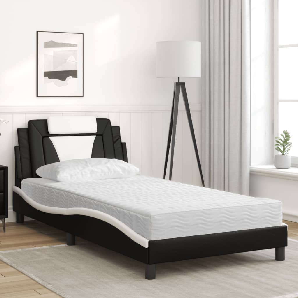 Lit Viana avec matelas noir et blanc 100x200 cm similicuir - XIOS