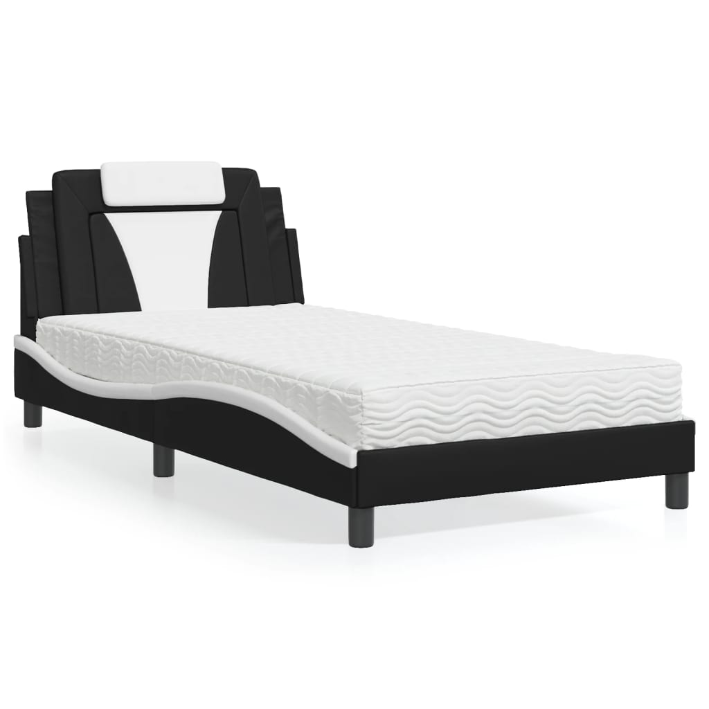 Lit Viana avec matelas noir et blanc 100x200 cm similicuir - XIOS
