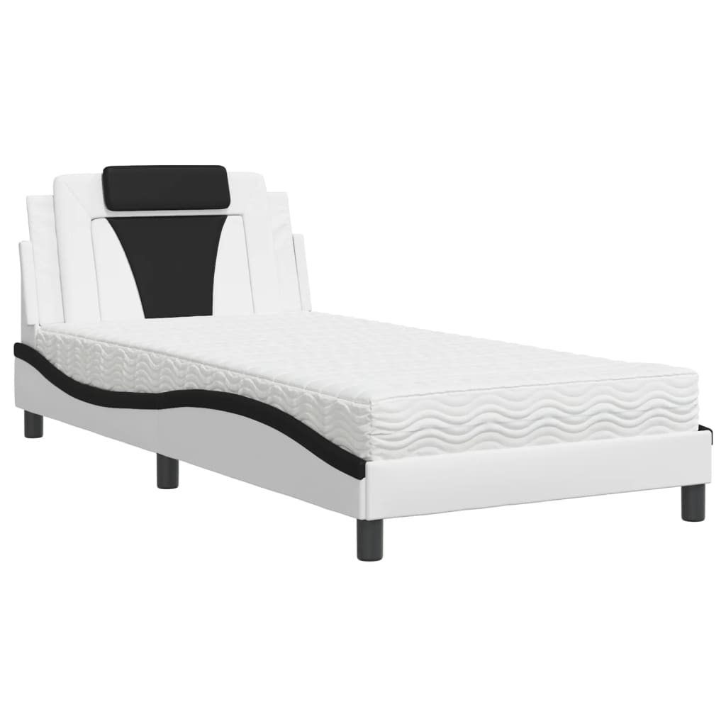 Lit Viana avec matelas blanc et noir 100x200 cm similicuir - XIOS
