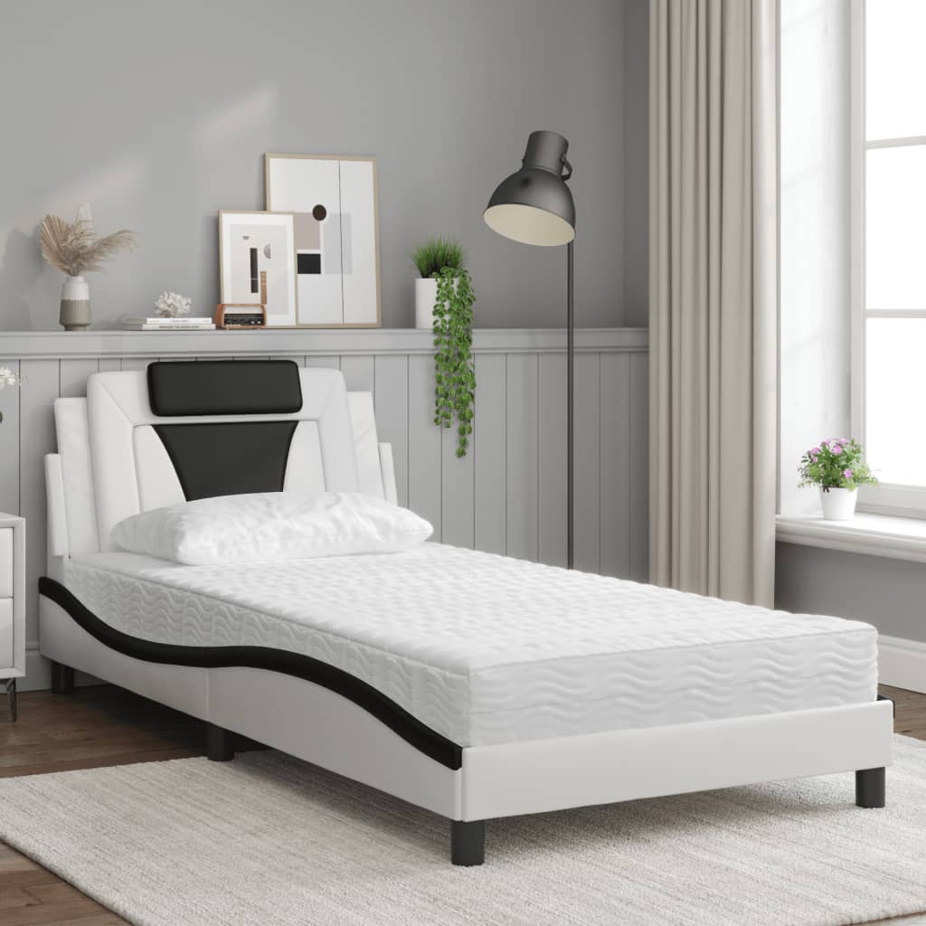 Lit Viana avec matelas blanc et noir 100x200 cm similicuir - XIOS