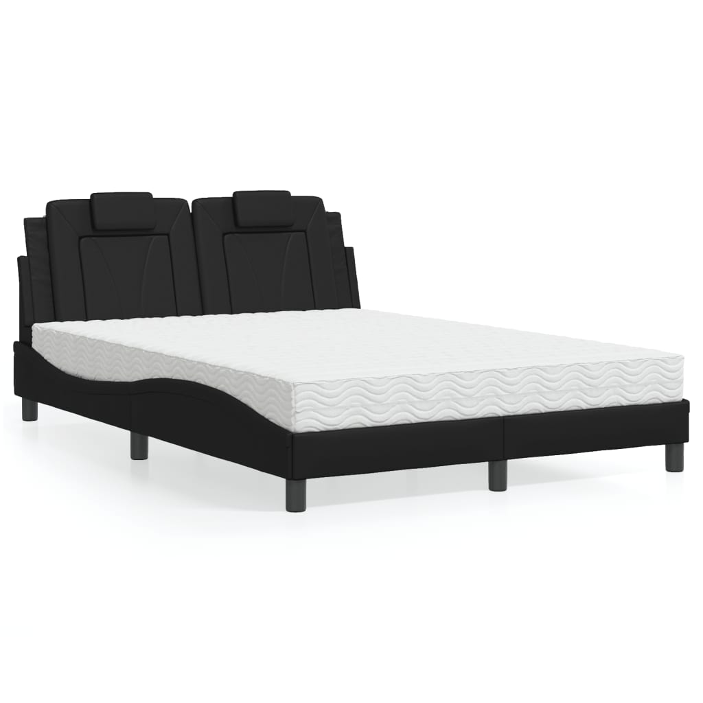Lit Viana avec matelas noir 140x190 cm similicuir - XIOS