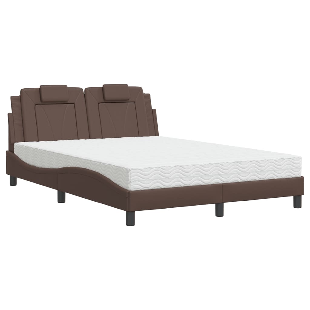 Lit Viana avec matelas marron 140x190 cm similicuir - XIOS
