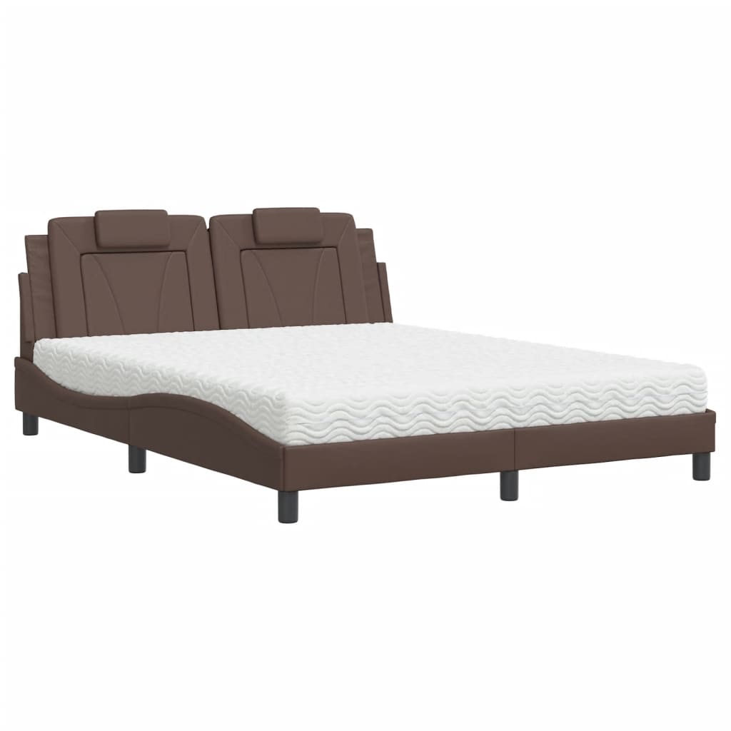 Lit Viana avec matelas marron 160x200 cm similicuir - XIOS